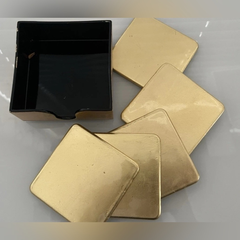 Set of 6 Gold Leaf Coasters in Gold Leaf Holder